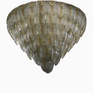 Murano Art Glass Round Gold and Transparent Chandelier, 2000