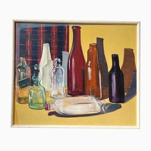 Botellas, años 70, óleo sobre lienzo, enmarcado