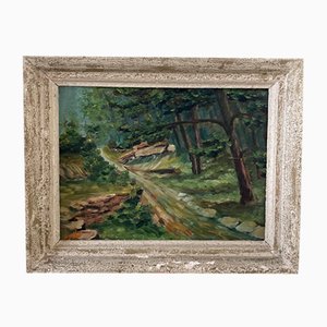 Paseo en el bosque de Bailly, siglo XX, óleo sobre madera, enmarcado