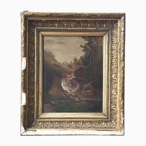 Waterfall, 19th Century, Oil on Wood, Framed