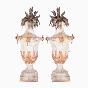 Large 18th Century Bohemian Decorative Lime Wood Vases, Set of 2