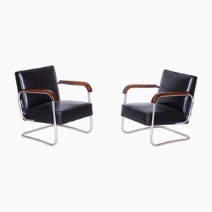 Set of Vintage Bauhaus Armchairs in Chrome and Beech, 1930s