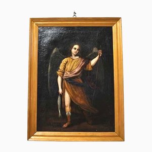 Spanischer Künstler, Erzengel St. Raphael, 19. Jh., Öl auf Leinwand, Gerahmt