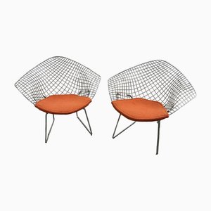 Silberne Diamond Stühle mit Sitz in Orange von Harry Bertoia für Knoll, 1980er, 2er Set