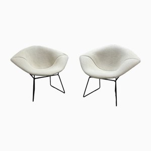 421 Diamond Chairs in Black and White with Off White Upholstery by Harry Bertoia for Knoll, 1960s, Set of 2