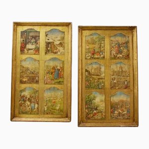 Medieval Scenes, Paintings, 1800s, Framed, Set of 2