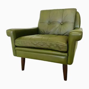 Vintage Danish Low Back Lounge Chair in Green Leather by Svend Skipper for Skipper, 1960s