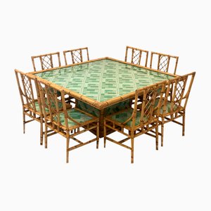 Large Bamboo Sambú Model Table and Chairs by Vivai Del Sud, 1970s, Set of 9