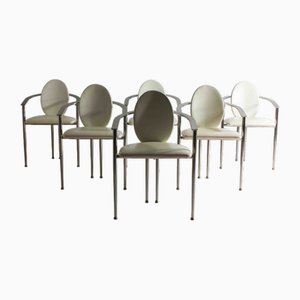 Postmodern Dining Chairs in Steel and White Leather from Belgo Chrom / Dewulf Selection, Belgium, 1980s, Set of 6