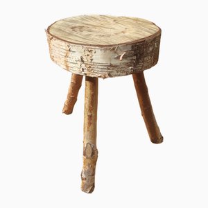 Low Farm Stool in Rustic Country Birch, 1940s