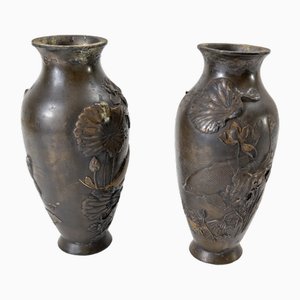 Vases Mid-Century en Métal Mixte en Étain, Japon, Set de 2