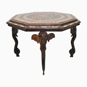 Table Antique avec Plateau Octogonal en Marqueterie