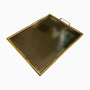 Mid-Century Modern Italian Brass and Smoked Glass Serving Tray, 1970s