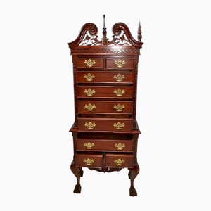 Classic Carved Wood Tallboy with Nine Drawers with Bronze Handles