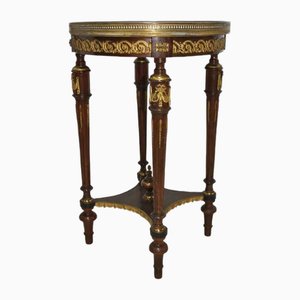 Antique Empire Pedestal Table with Bronze Edges and Marble Top