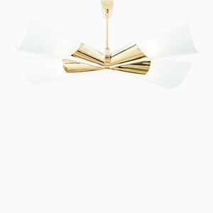 Vintage Brass and Opalin Glass Hanging Light by Max Ingrand for Fontana Arte, 1955