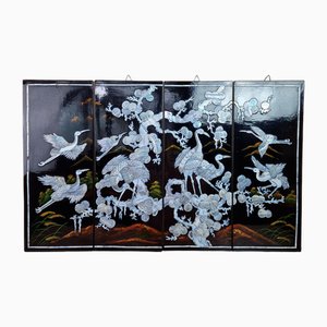 Chinese Black Lacquered Wood Wall Panels, 1960s, Set of 4