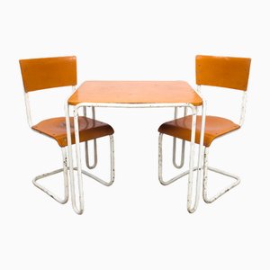 Tubular Steel Table with Chairs by Marcel Breuer for Mücke Melder, 1930s, Set of 3