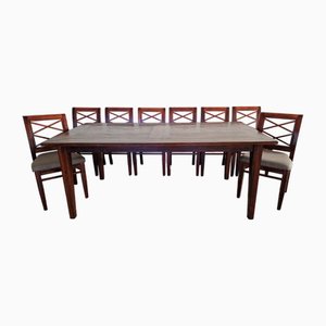 Rustic Style Dining Table Set with Chairs, Set of 9