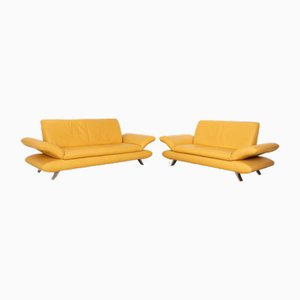 Leather Sofa Set in Yellow from Koinor Rossini, Set of 2