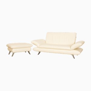 Leather Two-Seater Sofa Set in Cream from Koinor Rossini, Set of 2