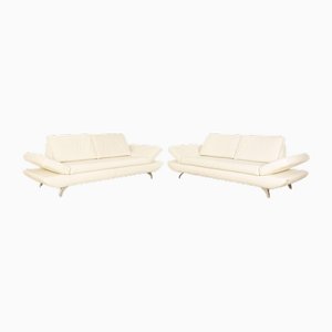 Leather Sofa Set in Cream from Koinor, Set of 2
