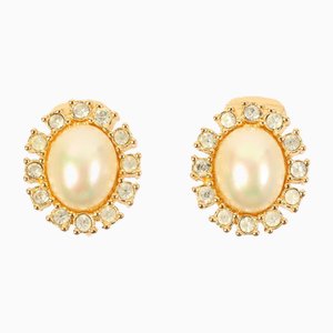 Aretes ovalados de perlas de diamantes de imitación de Christian Dior. Juego de 2
