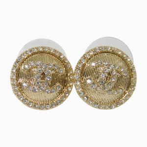 Round Crystal Coco Mark Rhinestone Stud Champagne Gold Earrings from Chanel, Set of 2