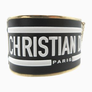 Bracelet Jonc en Cuir et Métal Noir Doré par Christian Dior