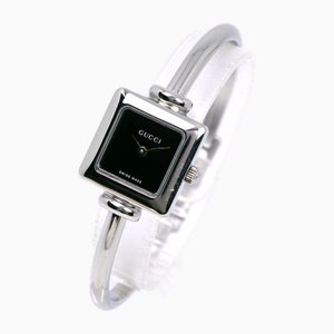 Stainless Steel & Silver Quartz Analog Display Black Dial Watch from Gucci