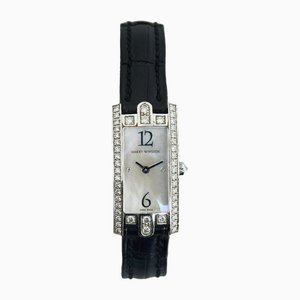 Avenue C 2P Diamond Quartz White Shell Dial Gold Leather Watch from Harry Winston