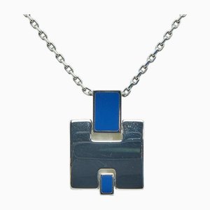 Collar de metal Irene H Motif plateado y azul marino de Hermes