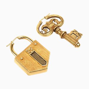 Boucles d'Oreilles Fornasetti XLV Lock & Key en Métal Doré par Louis Vuitton, Set de 2