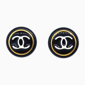Boucles d'Oreilles Boutons Noires de Chanel, Set de 2