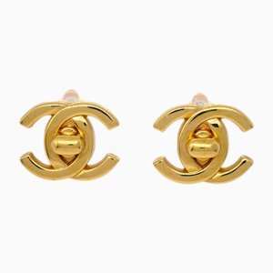 CC Turnlock Earrings in Gold from Chanel, Set of 2