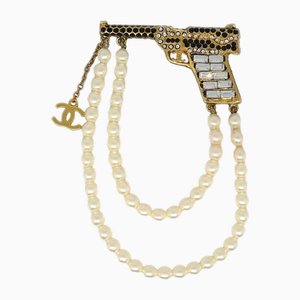 Gun Brooch Pin with Rhinestone and Artificial Pearl from Chanel