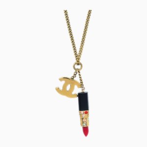 Lipstick Chain Pendant Necklace with Rhinestone in Gold from Chanel