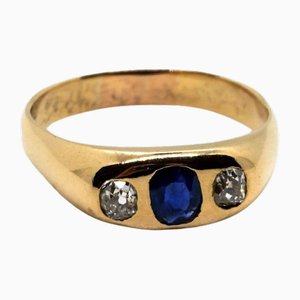 Antique Art Nouveau Alliance Ring with Sapphire and Diamonds in Rose Gold, 1890s