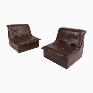 Vintage Italian Brown Leather Lounge Chairs, 1980s, Set of 2