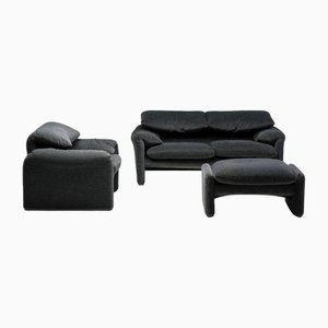 Maralunga 675 Sofa, Armchair and Ottoman by Vico Magistretti for Cassina, 1990s, Set of 3
