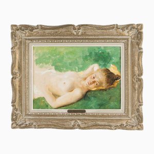 Philippe Zacharie, Desnudo de estudio, óleo sobre lienzo, enmarcado