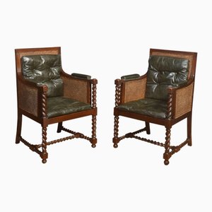 Oak Bergere Library Chairs, 1890s, Set of 2