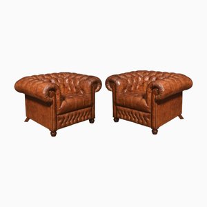 Leather Chesterfield Club Chairs, 1890s, Set of 2
