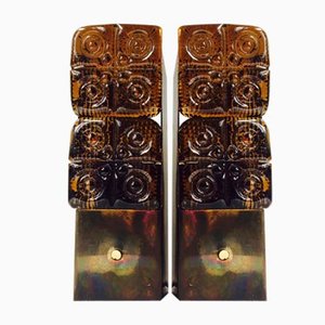 Danish Brass & Amber Glass Sconces from HAGS, 1950s, Set of 2