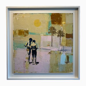 Dan Parry-Jones, Sunset Swim, Acrylic and Mixed Media on Board, 2024, Framed