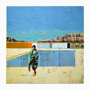 Dan Parry-Jones, Beach Pool, Acrylic and Mixed Media on Board, 2024, Framed