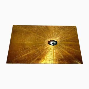 Coffee Table in Etched Brass & Inlaid Agate by Lova Creation, 1980s