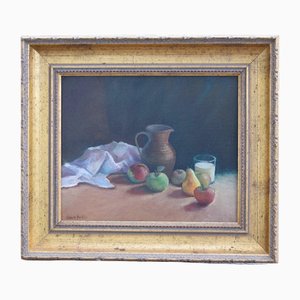Colin Parker, Bodegón de fruta y jarra, óleo sobre lienzo, enmarcado