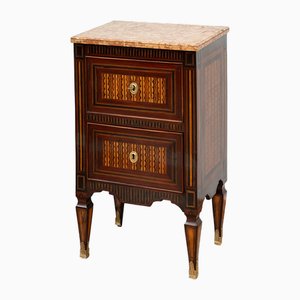 Antique Louis XVI Neapolitan Bedside Table in Polychrome Wood with Marble Top