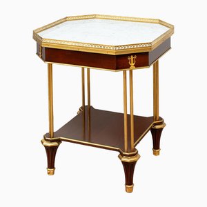 Antique Napoleon III Octagonal Coffee Table in Mahogany with Gilded Bronze Elements, France, 19th Century